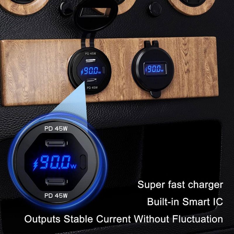 Cargador USB para coche, motocicleta, coche modificado, teléfono móvil, carga rápida de metal QC3.0, resistente al agua_voghion.com