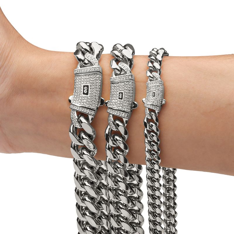 Joyería para hombre, collar de cadena cubana de acero inoxidable con hebilla de resorte de circonita de Miami, collar para hombre, pulsera, joyería popular_voghion.com