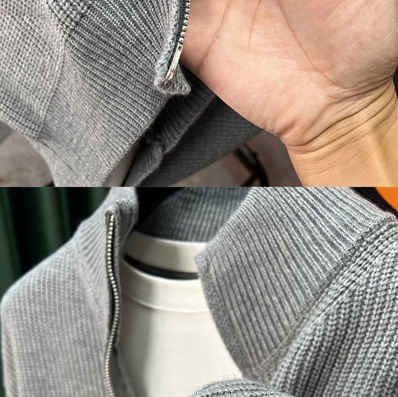Cárdigan unisex con cremallera y cuello alto ajustado (negro, gris, albaricoque y rojo)_voghion.com