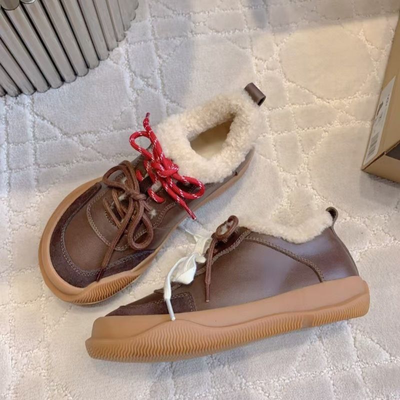 High End Australian Sheepskin Integrated Double Shoelace Round Toe Board For Women's Winter Sports And Casual Lace Up_voghion.com