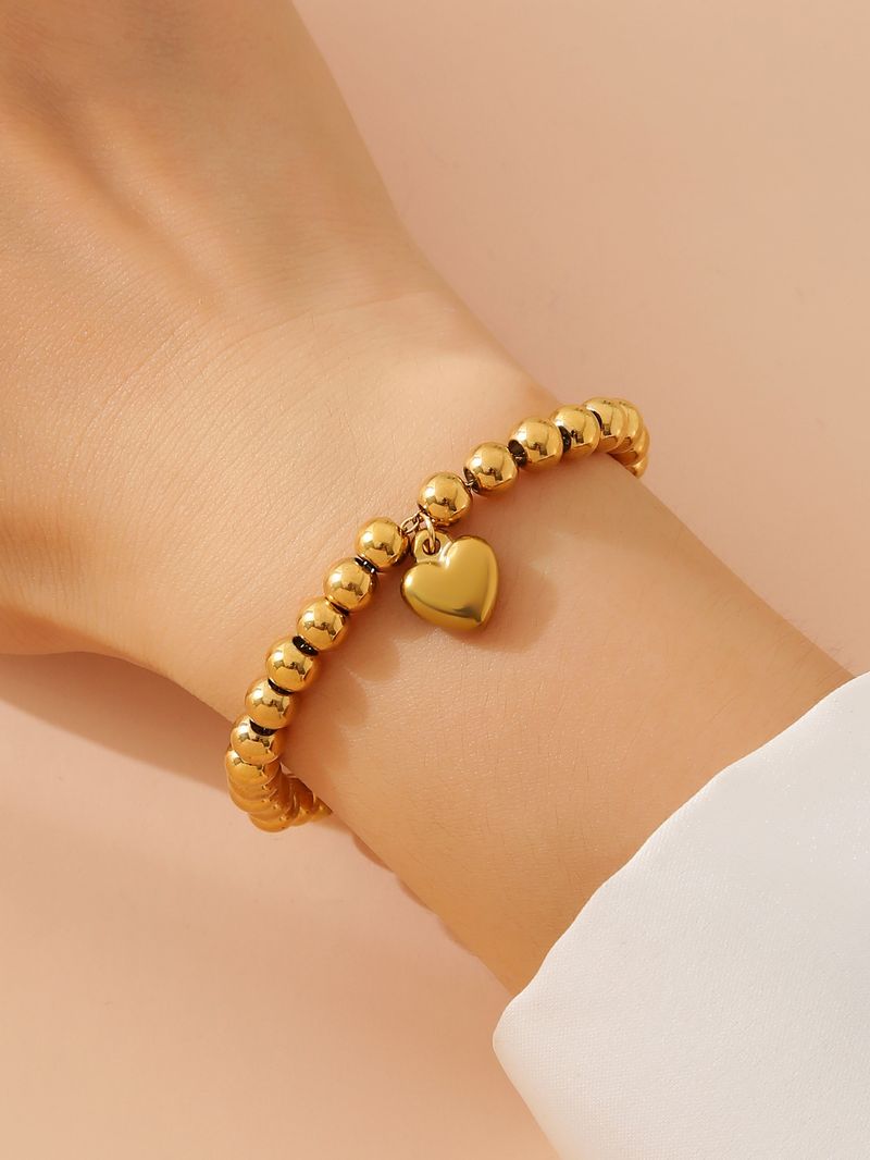 Stainless steel love round beads gold beaded bracelet ladies bracelet jewelry_voghion.com