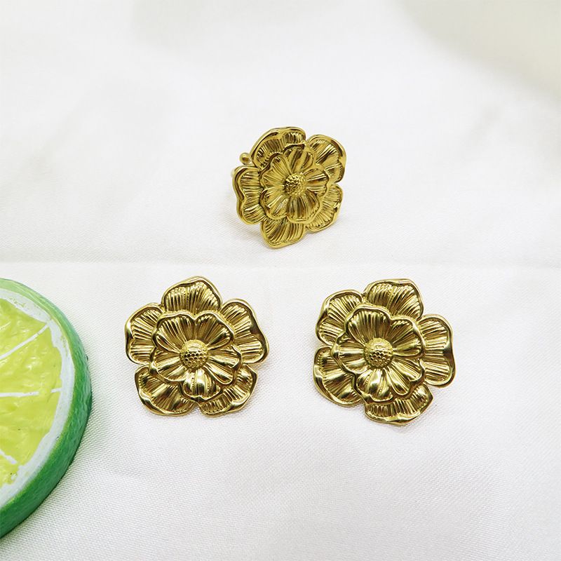Unisex Jewelry Set Fashion gold stainless steel flower earrings earrings earrings new temperament niche design senior ring_voghion.com