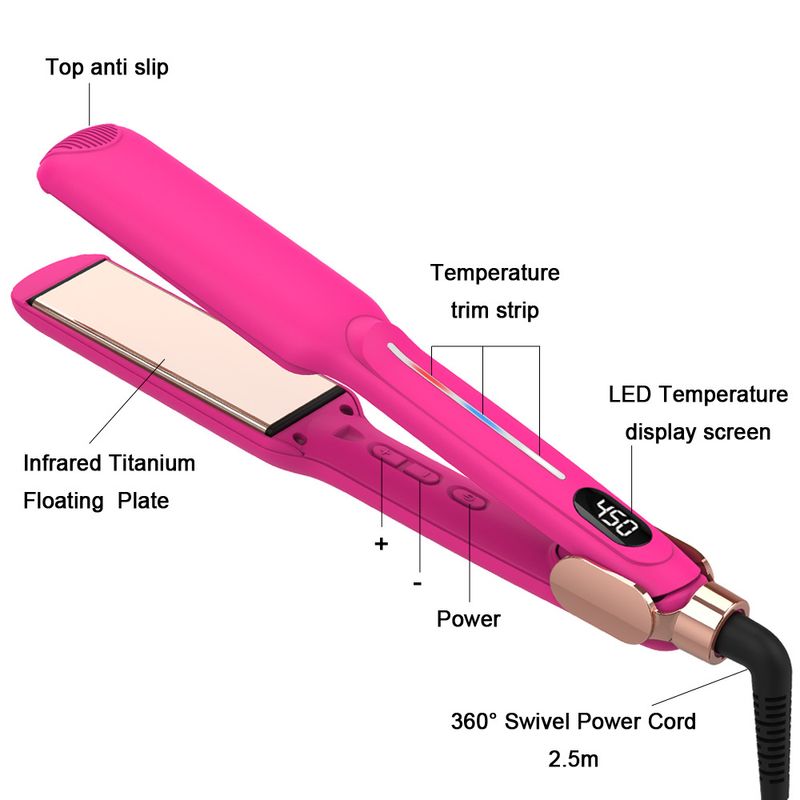Piastra per capelli professionale a infrarossi con piastre in ceramica tormalina - Piastra da 1,5 pollici per uso in salone e a casa, temperatura regolabile_voghion.com
