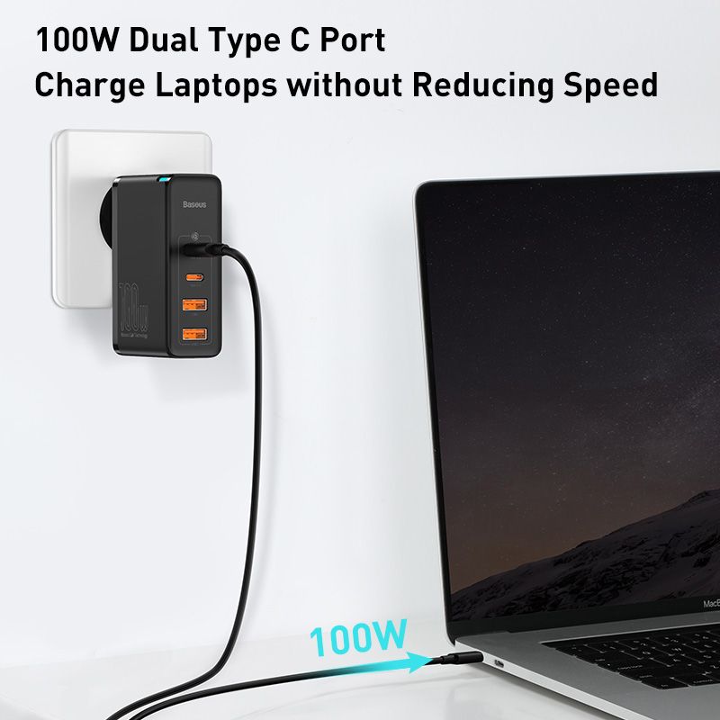 Unbeatable Quality Baseus 100W Gan USB Type C PD Quick Charge For IPhone IPad Book Samsung EU Charger Conforming To European Standard Plug_voghion.com
