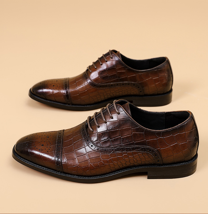 Sapatos masculinos formais oxford, sapatos clássicos de negócios formais com cadarço para homens, sapatos de casamento confortáveis_voghion.com