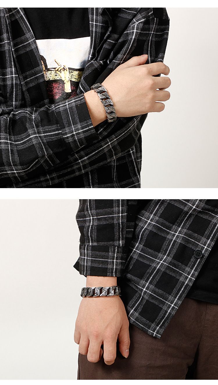 Joias masculinas criativas de aço titânio, joias de fundição, personalidade exagerada, padrão retrô, pulseira de aço inoxidável_voghion.com