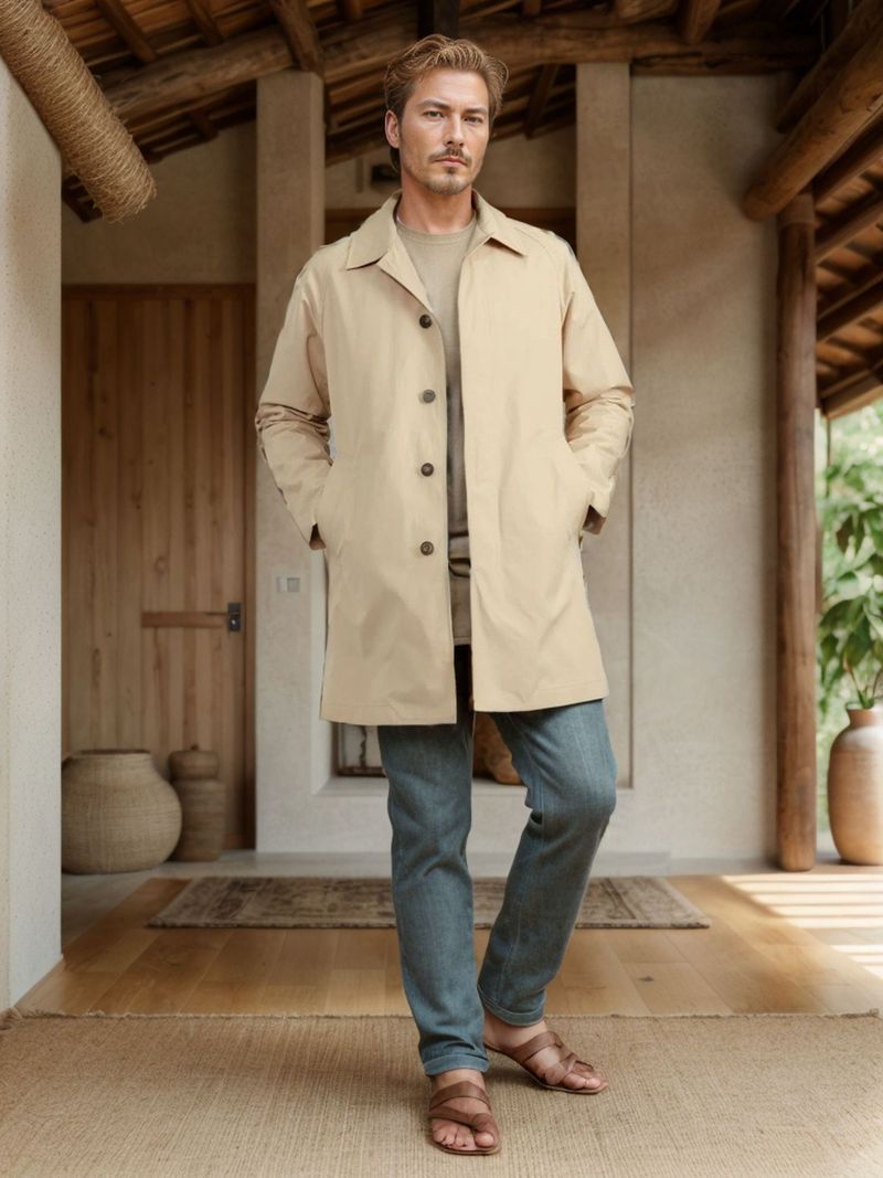 Herenkleding Lente en herfst Nieuwe lange mouwen Windjack Korte mouwen Heren revers Slim Fit Single Breasted Casual Commuter Jack_voghion.com