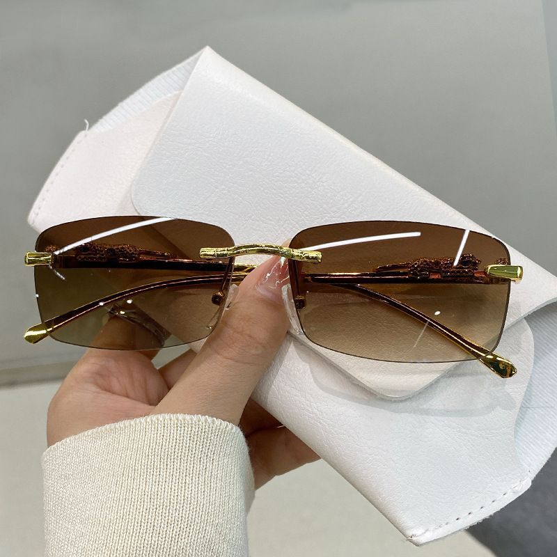 Nieuwe randloze zonnebril Retro luipaardkop vierkante zonnebril Unisex_voghion.com