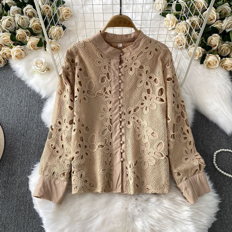 Elegante camicetta in pizzo con collo alto e gonna patchwork attillata – Completo sofisticato in due pezzi per donna_voghion.com