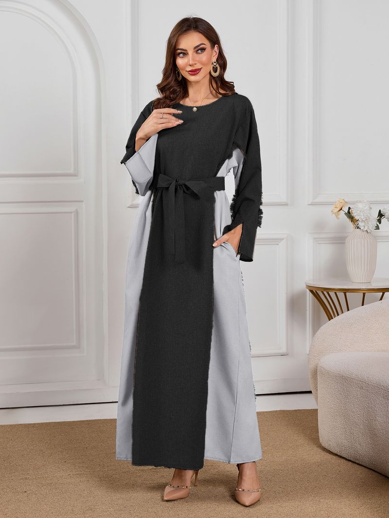 Elegante abito lungo musulmano bicolore, stile alla moda_voghion.com