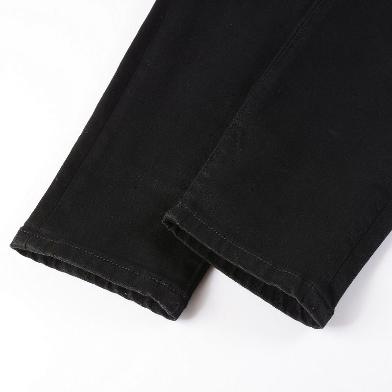 Men's Slim Fit Distressed Jeans - Black Stretch Denim Pants With Patchwork & Embroidery Details, Comfortable Cotton Fabric For Casual Wear_voghion.com