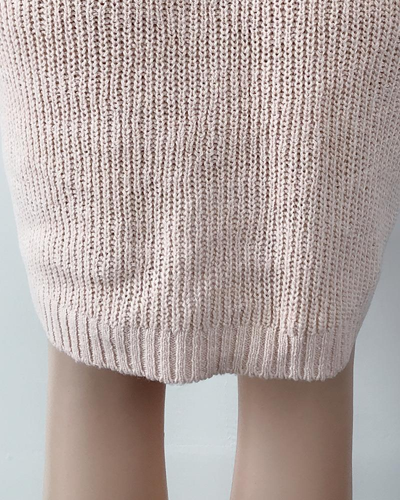 Knitted Sweater Mid-Length Raglan Sleeve Half Turtleneck Sweater Dress_voghion.com