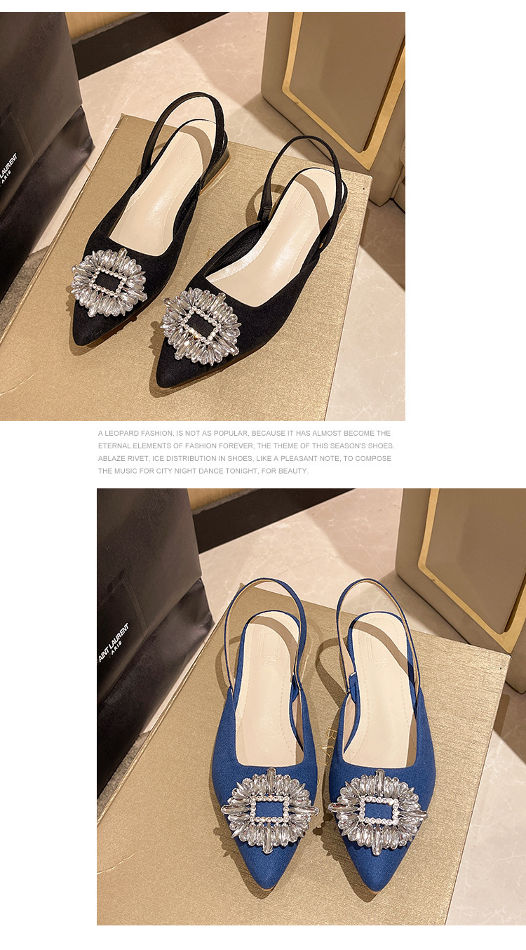 Sieviešu rhinestone kurpes ar smailu purngalu, korejiešu stila sieviešu sandales biezs papēdis, purngals, mugura, tukša mugura, pārdodu sieviešu sandales_voghion.com