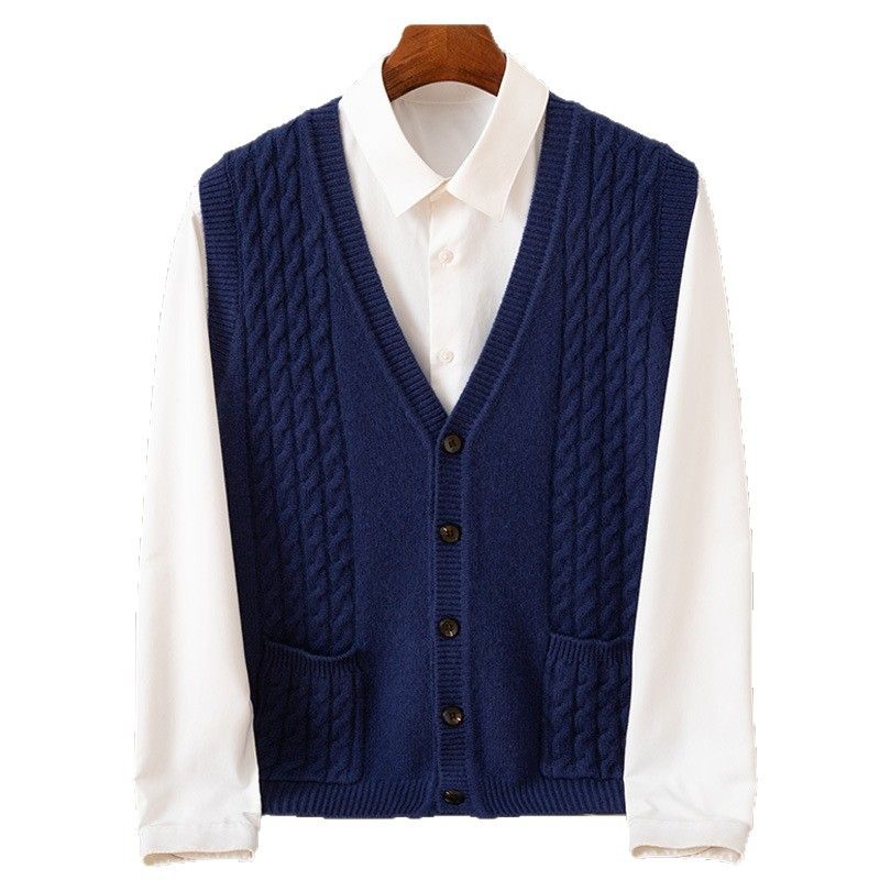 Cardigan in cashmere con scollo a V da uomo, lavorato a maglia, modello 25, autunno inverno, scollo a cuore, tinta unita, modello intrecciato_voghion.com