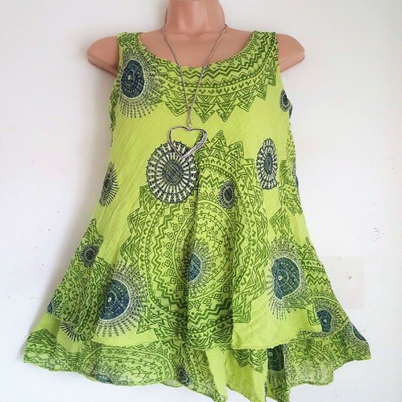 Plus Size Women Ladies Boho Sleeveless Mini Dress Summer Beach Baggy Dress Tunic_voghion.com