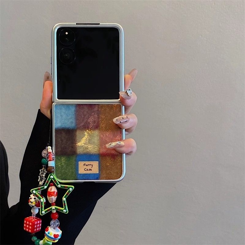 Feather Yarn Colorful Plaid Chain Xiaomi Foldable Phone Case Honor Magic V Flip Huawei Pocket 2_voghion.com