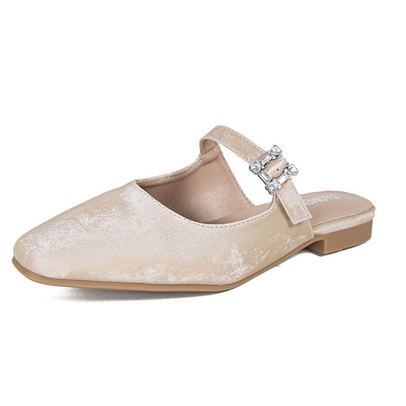 6321 Huidong Yixin Da 2025 Ciabatte con tacco basso, fibbia a diamante, punta quadrata francese, cinturino singolo, pantofole chiuse per donna_voghion.com