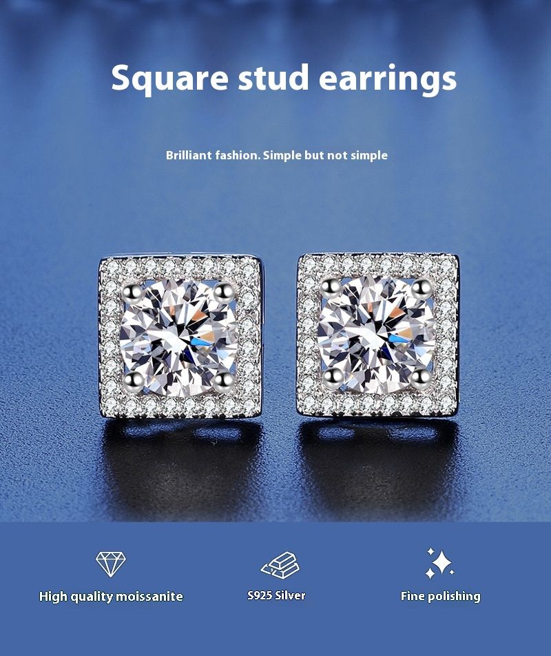 Gioielli in argento Sterling S, colore D, orecchini con mosonite da 1 carato, nuova borsa quadrata da donna, alla moda ed elegante_voghion.com