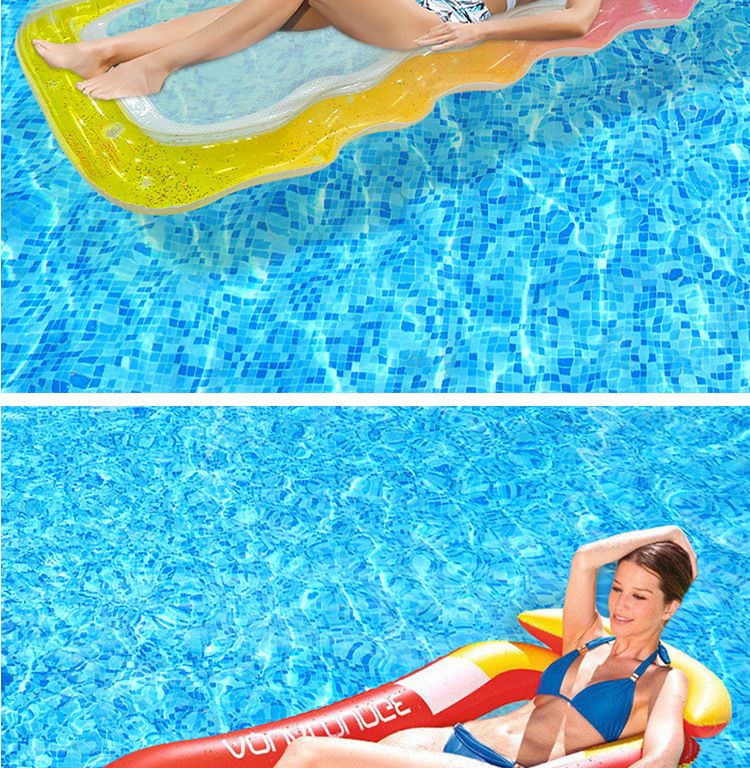 Gradient Transparent Mesh Floating Bed With Foldable Backrest - Inflatable Lounge Chair For Pool & Lake (Quick-Dry Heavy-Duty PVC Portable Design)_voghion.com