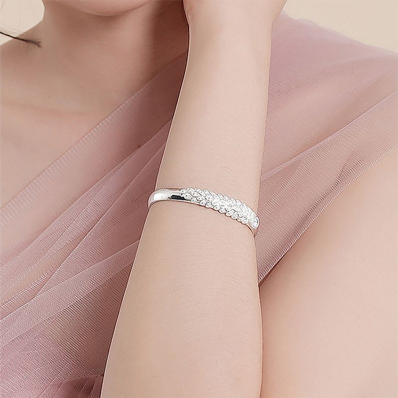 Edle Hübsche Sterg Sier Pea Öffnung Bildschirm Armband Armreif Für Frauen Fashion Party Hochzeit Zubehör Schmuck Geschenk_voghion.com