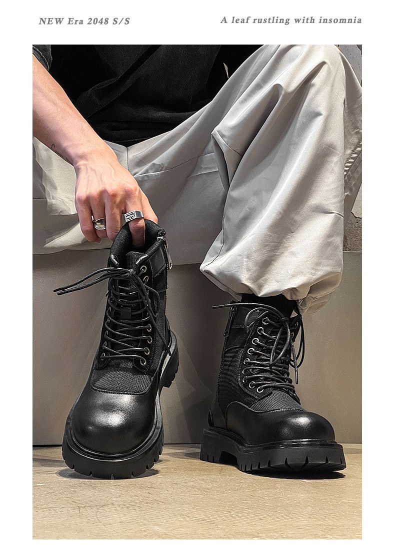 Thick-soled Heightening Martin Boots Tooling Boots Outdoor Hiking Boots Retro Short Boots_voghion.com