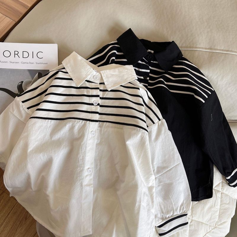 Is~Korea versie van Ramie kinder verticale streep jongens meisjes temperamet, revers cardiga shirt voor sprig ad_voghion.com