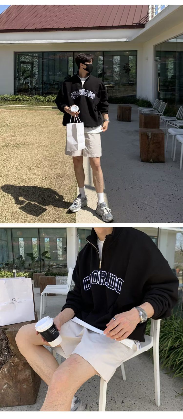 Large Size Half-Zip Sweatshirt For Men, Trendy Brand With Letter Print, Spring And Autumn Long Sleeve Jacket_voghion.com