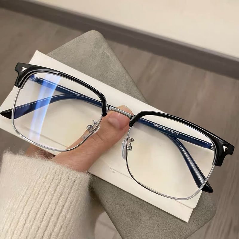 Half frame myopia glasses, STEM male anti blue elegant business, handsome, flat light, eye protection, ultra light_voghion.com