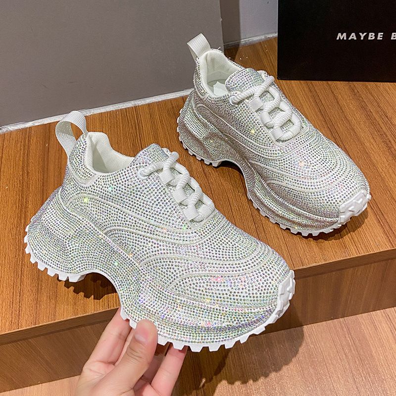 Modische Damen-Sneaker mit Strasssteinen – klobige Plateauschuhe für mehr Körpergröße, atmungsaktives Obermaterial aus PU, lässige und trendige Low-Top-Schnürschuhe_voghion.com