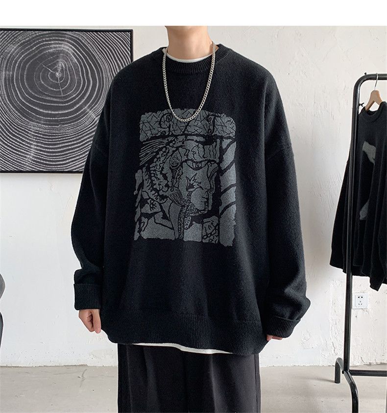 Oversized Knit Sweater – Unisex Crewneck Pullover (M-XXL, Cotton Blend, Textured Jacquard)_voghion.com