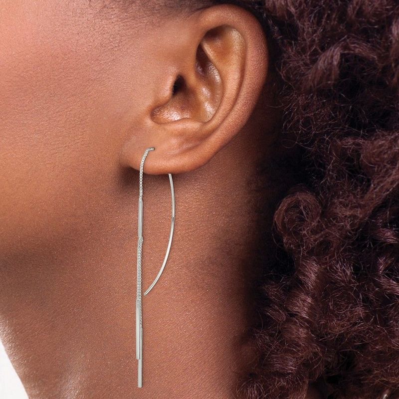 Sterling Silver Polished Multi-Strand Bar Threader Earrings_voghion.com