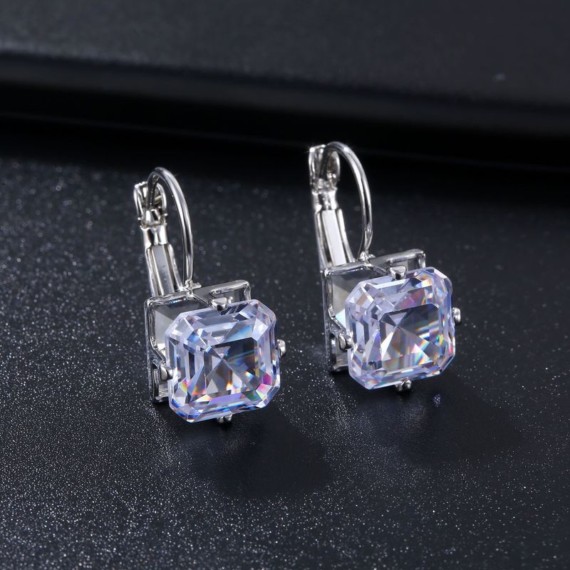 Orecchini coreani con zirconi Super Flash Gancio per l'orecchio Orecchini con zirconi alla moda con fibbia quadrata tridimensionale_voghion.com