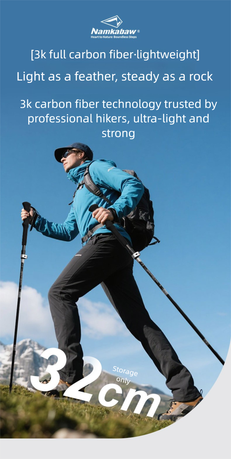 Outdoor 3k Fiber Folding Five-Section Climbing Ultra-Light Carbon Hiking Trekking Pole Walking Stick_voghion.com