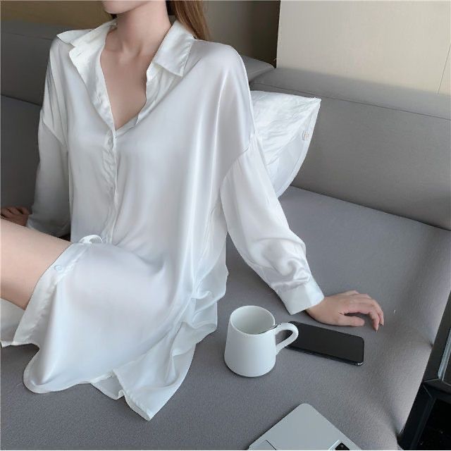 Boyfriend Style Shirt Segment Large Size Sexy Pamas Pure Sex Nightdress Loungewear Suit-shorts-M_voghion.com