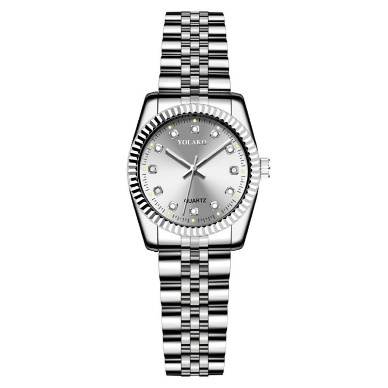Reloj de acero inoxidable con calendario para hombre y mujer, con diamantes dorados y calendario para sala de negocios_voghion.com