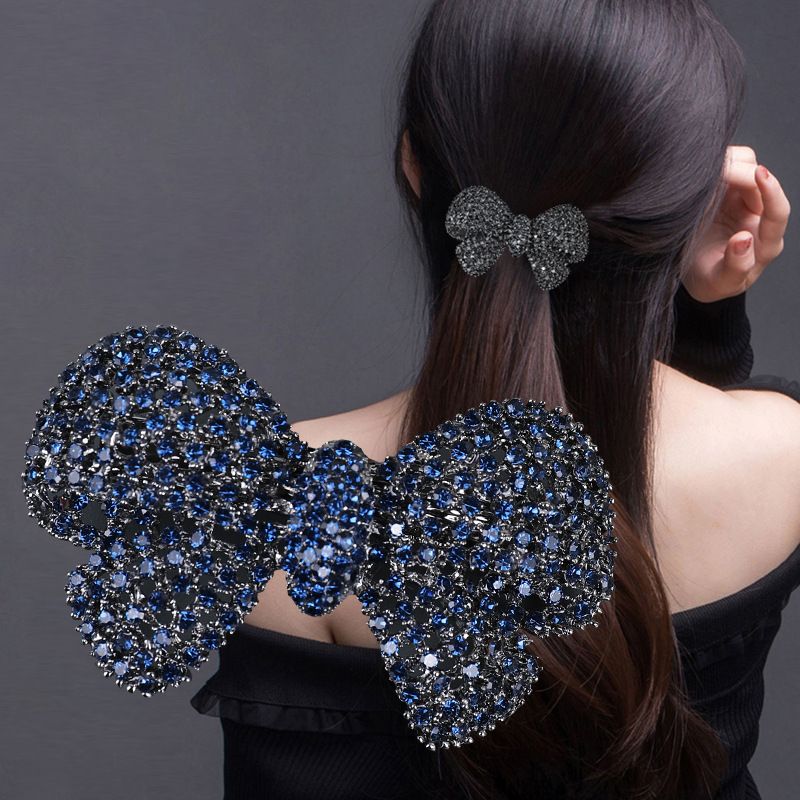 Acessório de cabelo com strass em liga coreana, cabelo meio preso, rabo de cavalo na parte de trás da cabeça, fecho horizontal, mola de laço_voghion.com