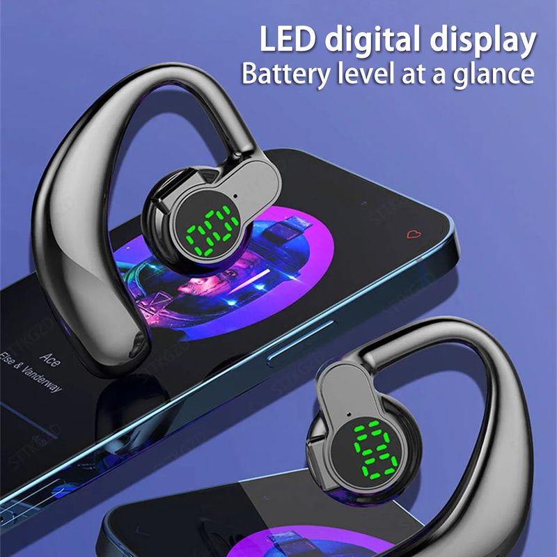 Bluetooth 5.4 Wireless Headset, Long Battery Life Hanging Ears,Start Noise Reduction Digital Display Sports Sleep Music Earring_voghion.com