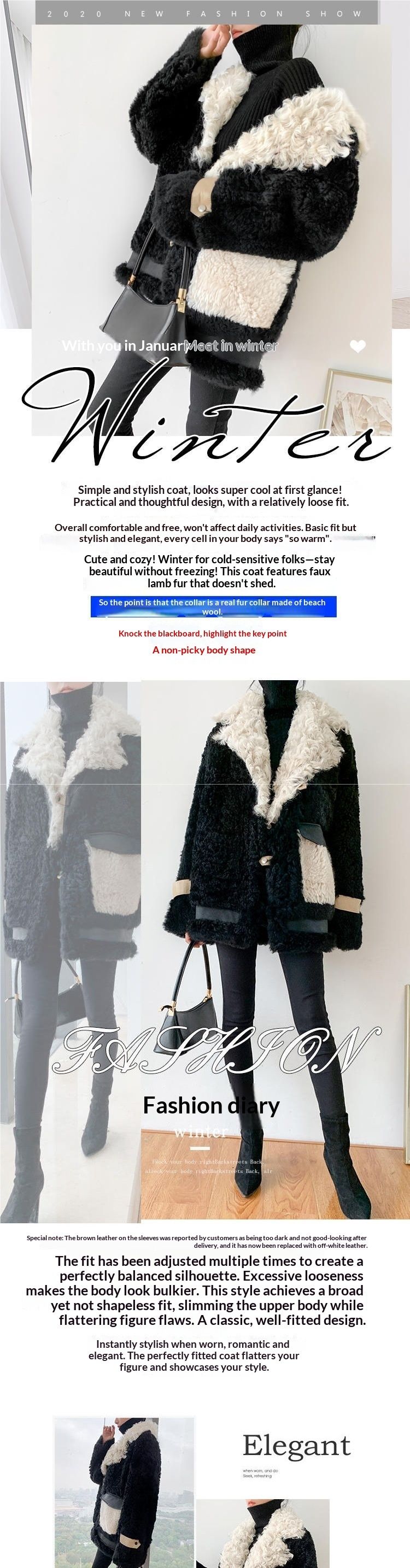 Calm New Winter Mid-Length Lamb Wool Sheep Shearling Sheepskin Fur Coat Women's Patchwork Overcoat_voghion.com