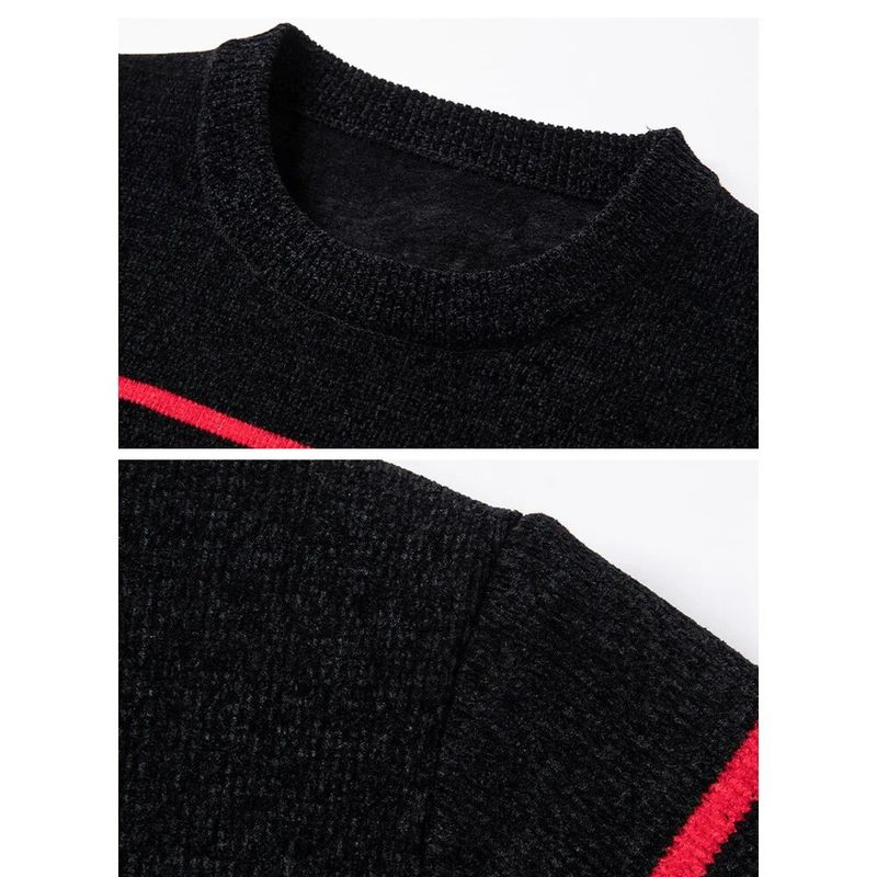 Pull en chenille épais et pelucheux pour hommes, coréen, décontracté, col rond, ample, rayé, tricot, chemise inférieure, hiver_voghion.com