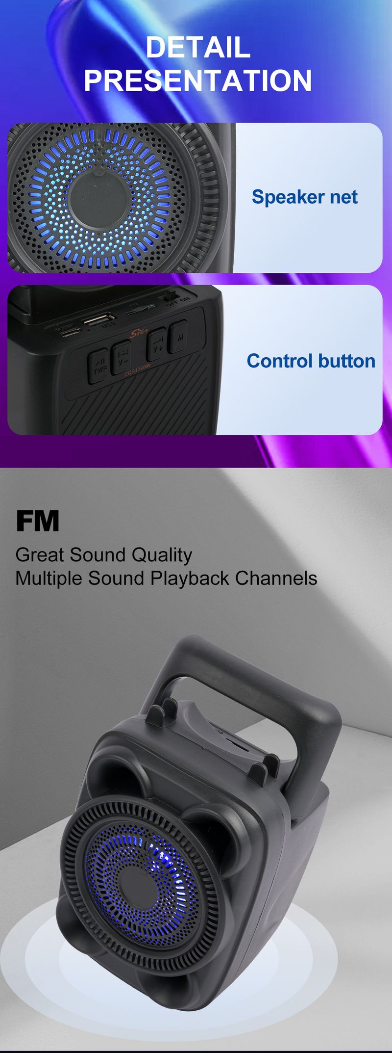 ZQS1360W Bluetooth Prijenosni zvučnik Prijenosni vanjski zvučnik Podržava mikrofon Square Dance Audio_voghion.com