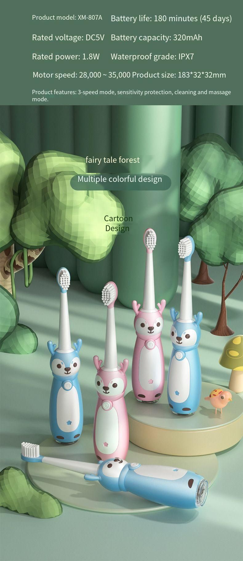 Cepillo de dientes eléctrico recargable para niños, de dibujos animados, impermeable, inteligente, con levitación magnética, sónico, de cerdas suaves, para limpieza bucal de bebés._voghion.com