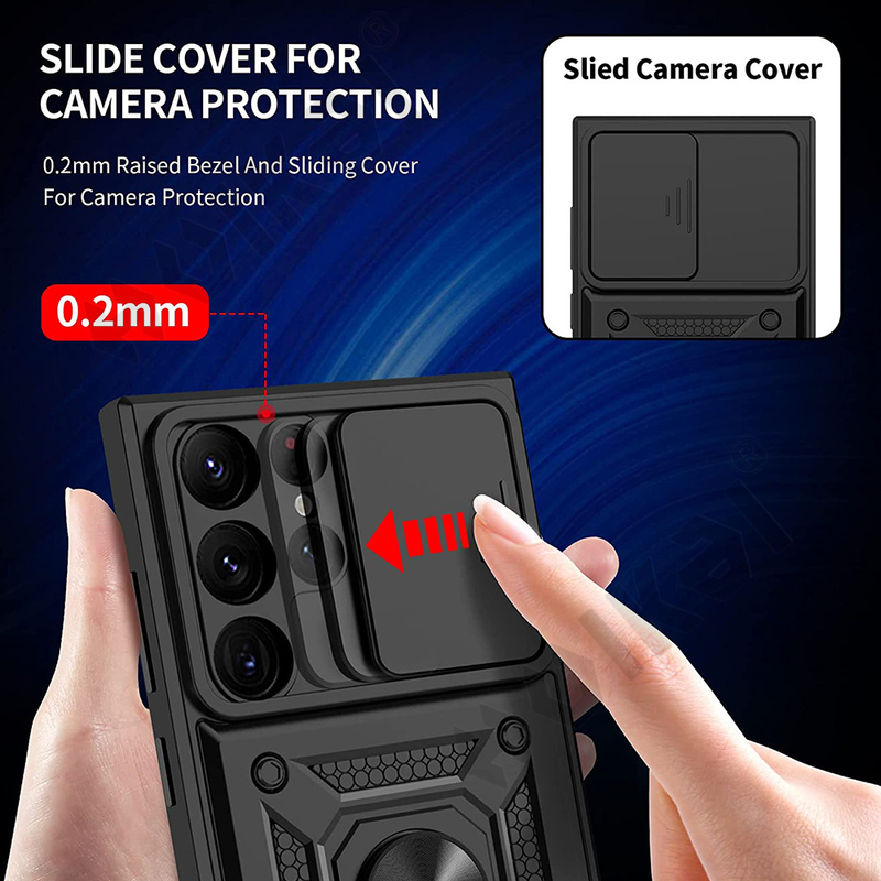 Voor Galaxy S22 Ultra 5G hoesje Samsung S22 S21 FE Ultra Plus A52 A53 A73 Slide Stand Ring Camera Militaire Klasse Armor Ring_voghion.com