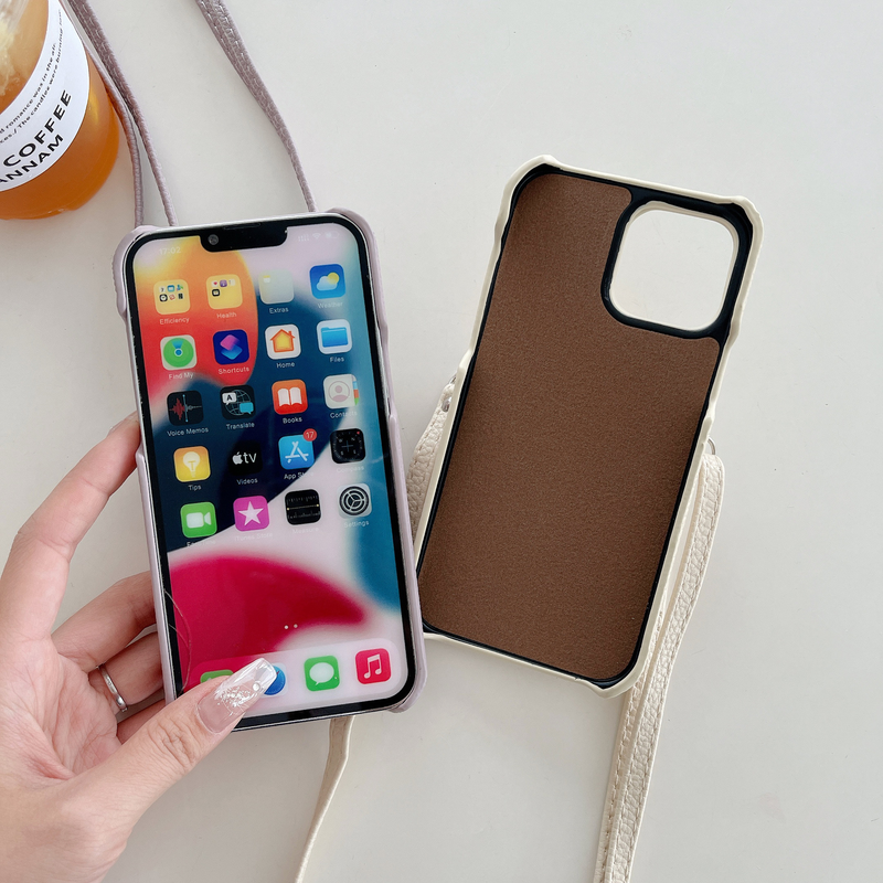 Mobile phone case lock card holder diagonally suitable for Apple 15pro max mobile phone case iPhone14 pebbled pattern protective cover_voghion.com