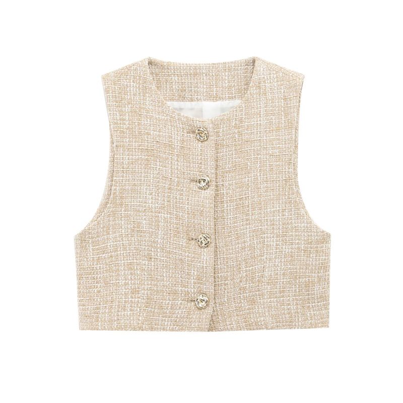 Ensemble débardeur court sans manches avec ceinture et jupe-pantalon texturée pour femme, mode été B64011/2_voghion.com
