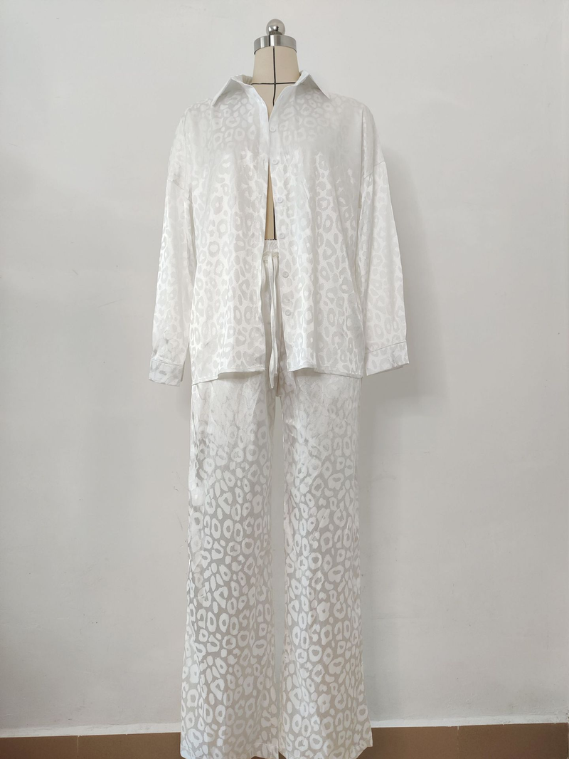 Chemise à manches longues imprimée léopard, avec taille élastique et pantalon ample, ensemble deux pièces, début d'automne_voghion.com