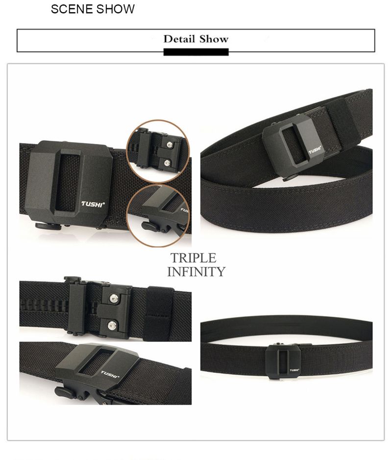 Cinturón táctico resistente de metal con hebilla automática, de doble capa, grueso y colgante, para exteriores, para hombre, 3,8 cm de ancho._voghion.com