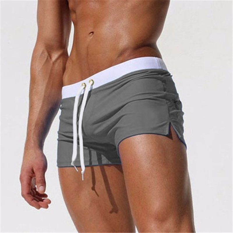 Herren Neue Mode Boxer Anti-Peinlichkeit Solid Color Nylon Badehose_voghion.com