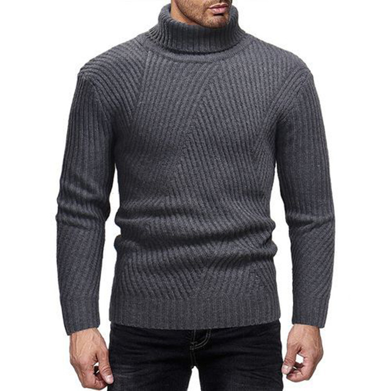 Maglione lavorato a maglia a maniche lunghe con collo alto e tinta unita, alla moda, da uomo_voghion.com