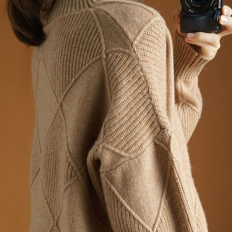 Maglione pullover da donna autunno e inverno nuovo, spesso, caldo, alla moda, lavorato a maglia, in lana, con collo alto DF4845_voghion.com