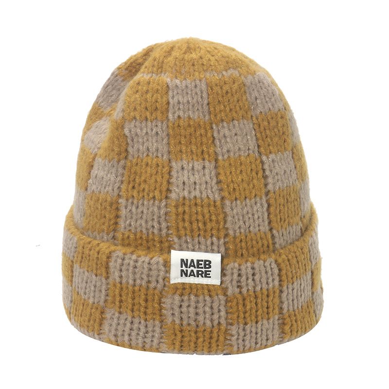 Hat Internet celebrity popular hat autumn and winter version niche large head circumference woolen hat thickened warm checkerboard plaid knitted hat_voghion.com